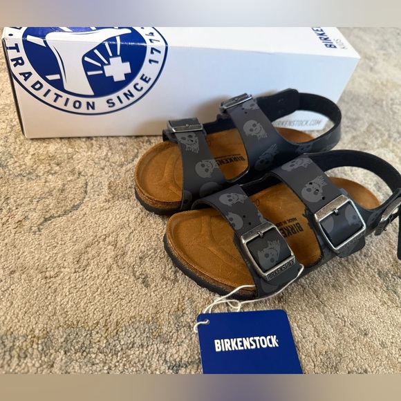Birkenstock Other - Birkenstock Kids Black Skull-Print Two-Strap Sandals